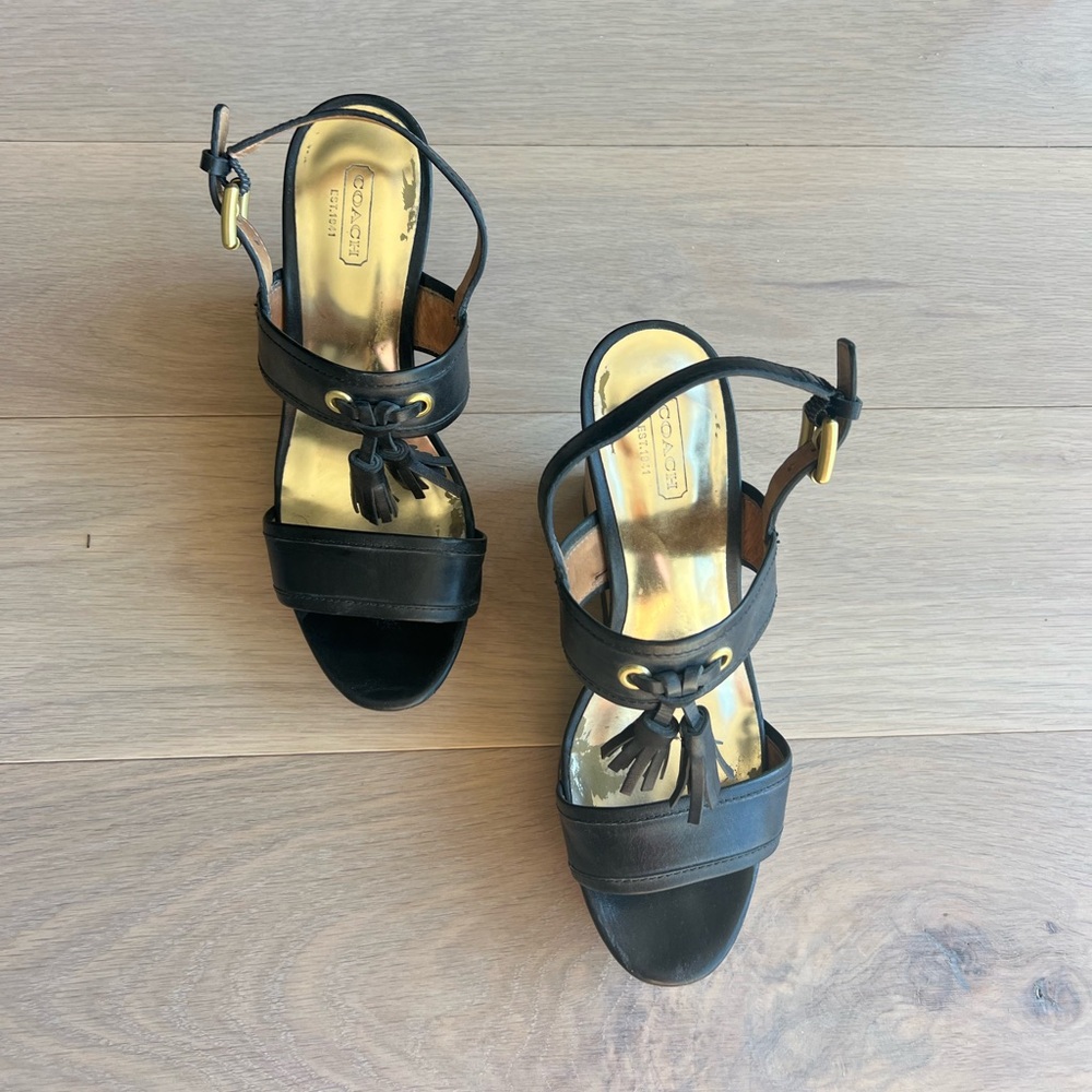 Coach Black Platform Sandals with Tassel - Picture 2 of 4